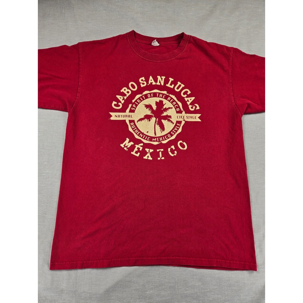 Yazbek Cabo San Lucas Mexico Graphic T-Shirt Mens Large Red Cotton Palm Tree Tee